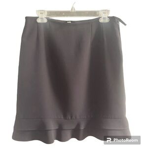 Black Ruffle‎ Hem Pencil Skirt Side Zipper Lined Size 8P